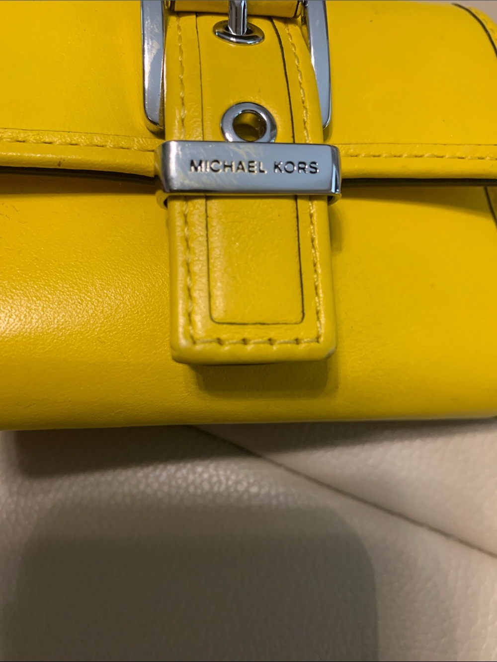Michael Kors Bright Yellow Leather Buckle Compact Wallet - Picture 2 of 5